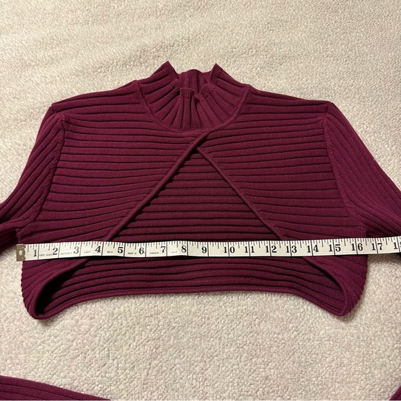 Ronny Kobo Garner Knit Top Ribbed Sweater Set Two Piece Shrug Burgundy Red - Picture 10 of 16
